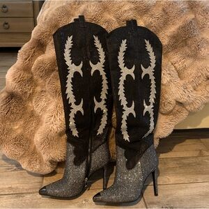 Black and Silver rhinestone cowboy boots